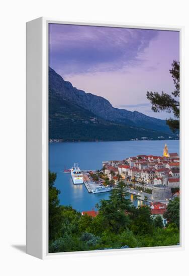 Elevated View over Korcula's Picturesque Stari Grad (Old Town) Illuminated at Dusk-Doug Pearson-Framed Premier Image Canvas