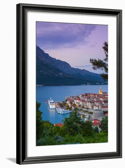 Elevated View over Korcula's Picturesque Stari Grad (Old Town) Illuminated at Dusk-Doug Pearson-Framed Photographic Print