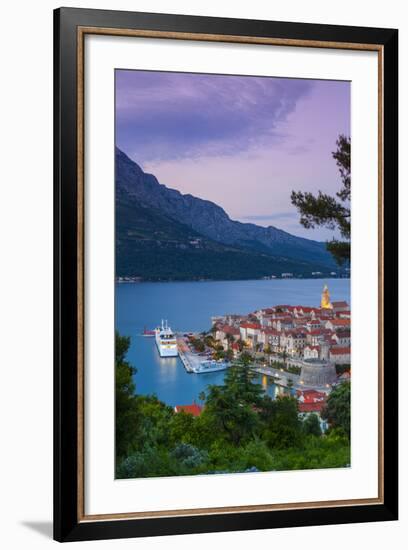 Elevated View over Korcula's Picturesque Stari Grad (Old Town) Illuminated at Dusk-Doug Pearson-Framed Photographic Print