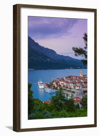 Elevated View over Korcula's Picturesque Stari Grad (Old Town) Illuminated at Dusk-Doug Pearson-Framed Photographic Print