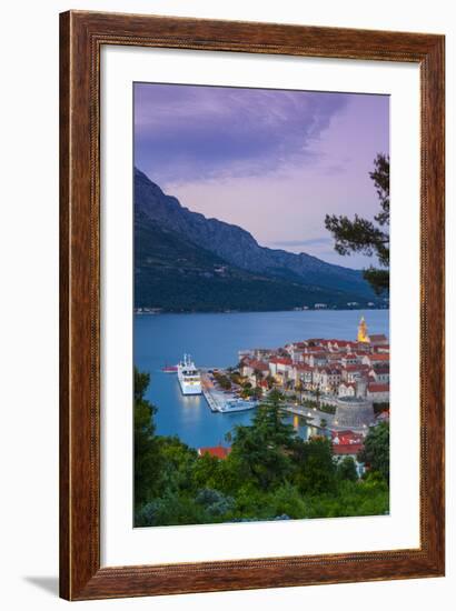 Elevated View over Korcula's Picturesque Stari Grad (Old Town) Illuminated at Dusk-Doug Pearson-Framed Photographic Print