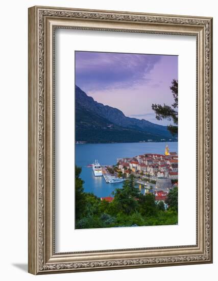 Elevated View over Korcula's Picturesque Stari Grad (Old Town) Illuminated at Dusk-Doug Pearson-Framed Photographic Print