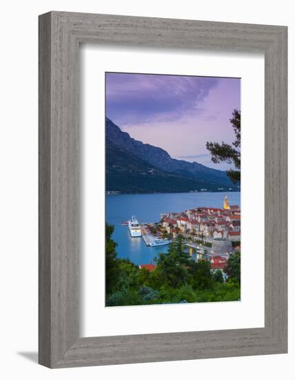 Elevated View over Korcula's Picturesque Stari Grad (Old Town) Illuminated at Dusk-Doug Pearson-Framed Photographic Print