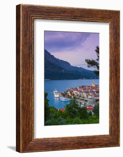 Elevated View over Korcula's Picturesque Stari Grad (Old Town) Illuminated at Dusk-Doug Pearson-Framed Photographic Print