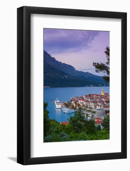 Elevated View over Korcula's Picturesque Stari Grad (Old Town) Illuminated at Dusk-Doug Pearson-Framed Photographic Print