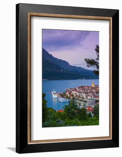 Elevated View over Korcula's Picturesque Stari Grad (Old Town) Illuminated at Dusk-Doug Pearson-Framed Photographic Print