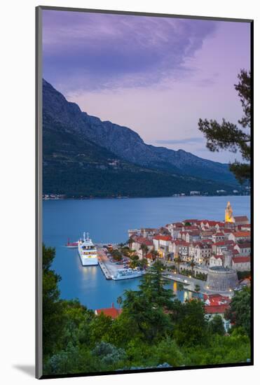 Elevated View over Korcula's Picturesque Stari Grad (Old Town) Illuminated at Dusk-Doug Pearson-Mounted Photographic Print