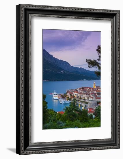 Elevated View over Korcula's Picturesque Stari Grad (Old Town) Illuminated at Dusk-Doug Pearson-Framed Photographic Print