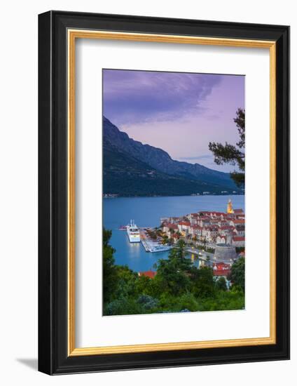 Elevated View over Korcula's Picturesque Stari Grad (Old Town) Illuminated at Dusk-Doug Pearson-Framed Photographic Print