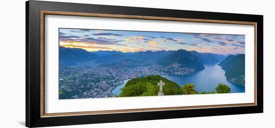 Elevated View over Lugano from Monte San Salvatore Illuminated at Sunset, Lake Lugano, Ticino-Doug Pearson-Framed Photographic Print