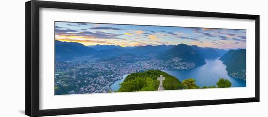 Elevated View over Lugano from Monte San Salvatore Illuminated at Sunset, Lake Lugano, Ticino-Doug Pearson-Framed Photographic Print