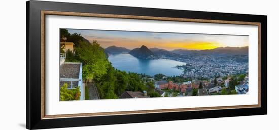 Elevated View over Lugano Illuminated at Sunset, Lake Lugano, Ticino, Switzerland-Doug Pearson-Framed Photographic Print