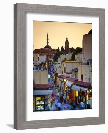 Elevated View over Mosque and Old Town, Rhodes Town, Rhodes, Greece-Doug Pearson-Framed Photographic Print