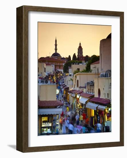 Elevated View over Mosque and Old Town, Rhodes Town, Rhodes, Greece-Doug Pearson-Framed Photographic Print