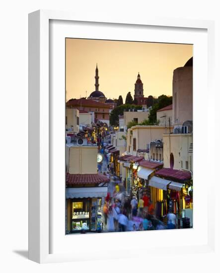 Elevated View over Mosque and Old Town, Rhodes Town, Rhodes, Greece-Doug Pearson-Framed Photographic Print