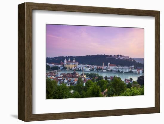 Elevated View over Old Town Passau and the River Danube Illuminated at Dawn, Passau, Lower Bavaria-Doug Pearson-Framed Photographic Print
