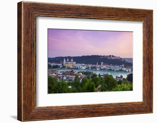 Elevated View over Old Town Passau and the River Danube Illuminated at Dawn, Passau, Lower Bavaria-Doug Pearson-Framed Photographic Print