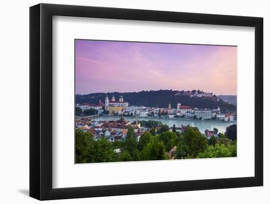 Elevated View over Old Town Passau and the River Danube Illuminated at Dawn, Passau, Lower Bavaria-Doug Pearson-Framed Photographic Print