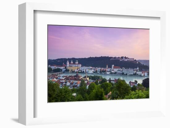 Elevated View over Old Town Passau and the River Danube Illuminated at Dawn, Passau, Lower Bavaria-Doug Pearson-Framed Photographic Print