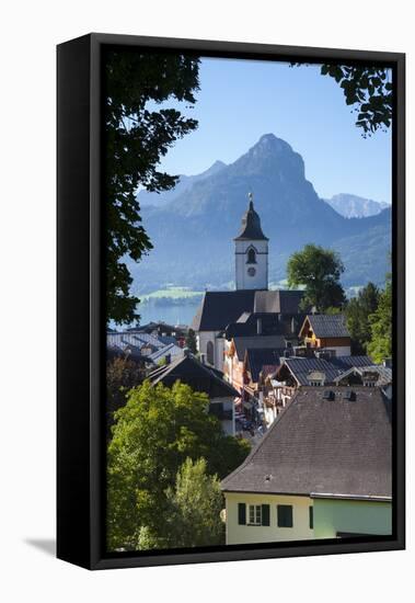 Elevated View over Parish Church and St. Wolfgang, Wolfgangsee Lake, Flachgau-Doug Pearson-Framed Premier Image Canvas