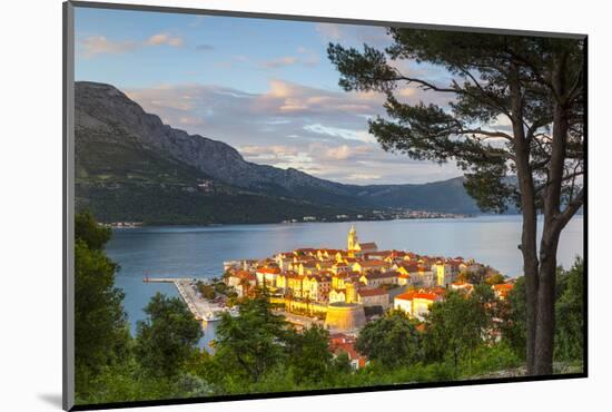 Elevated View over Picturesque Korcula Town Illuminated at Sunset, Korcula, Dalmatia, Croatia-Doug Pearson-Mounted Photographic Print