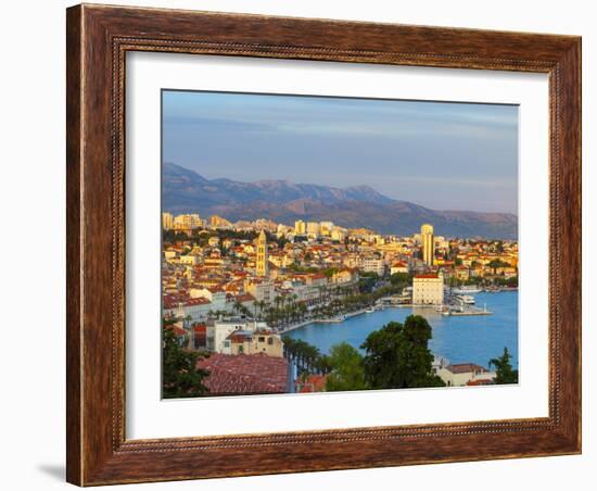 Elevated View over Split's Picturesque Stari Grad and Harbour Illuminated at Sunset-Doug Pearson-Framed Photographic Print