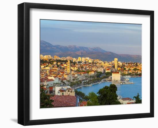 Elevated View over Split's Picturesque Stari Grad and Harbour Illuminated at Sunset-Doug Pearson-Framed Photographic Print