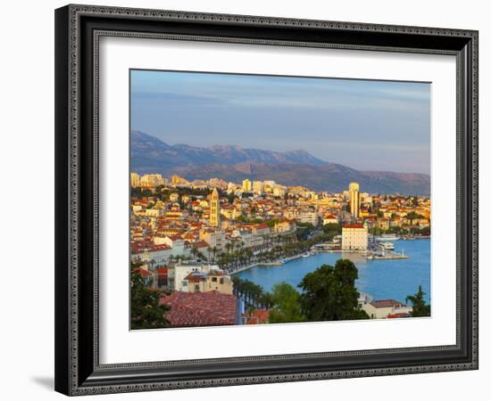 Elevated View over Split's Picturesque Stari Grad and Harbour Illuminated at Sunset-Doug Pearson-Framed Photographic Print