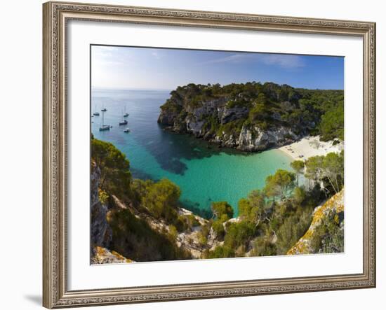 Elevated View over the Beach of Cala Macarelleta, Menorca, Balearic Islands, Spain-Doug Pearson-Framed Photographic Print