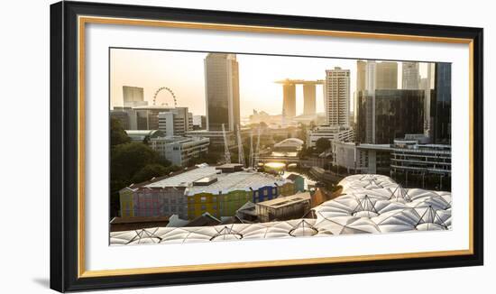 Elevated View over the Entertainment District of Clarke Quay, Singapore River and City Skyline-Peter Adams-Framed Photographic Print