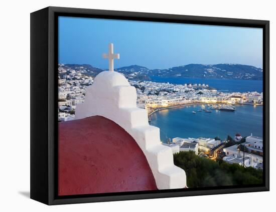 Elevated View over the Harbour and Old Town, Mykonos (Hora), Cyclades Islands, Greece, Europe-Gavin Hellier-Framed Premier Image Canvas