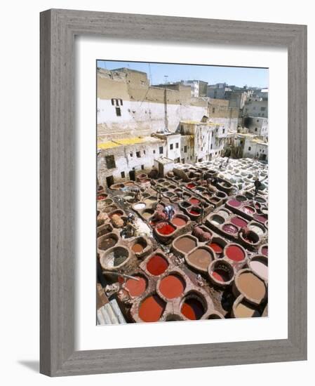 Elevated View Over Vats of Dye, the Tanneries, Fez, Morocco, North Africa, Africa-R H Productions-Framed Photographic Print