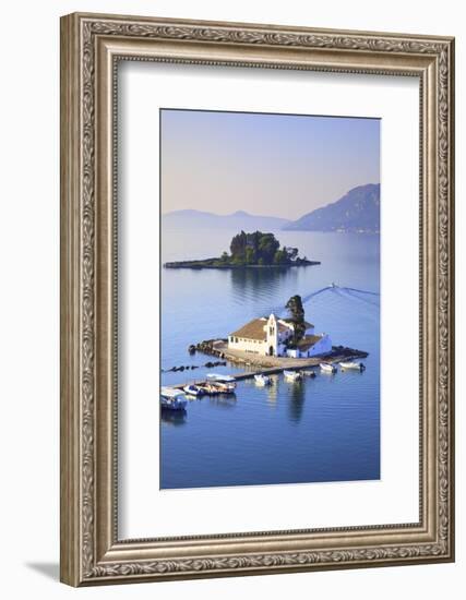 Elevated View to Vlacherna Monastery and the Church of Pantokrator on Mouse Island, Kanoni-Neil Farrin-Framed Photographic Print