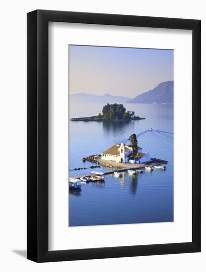 Elevated View to Vlacherna Monastery and the Church of Pantokrator on Mouse Island, Kanoni-Neil Farrin-Framed Photographic Print