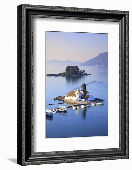 Elevated View to Vlacherna Monastery and the Church of Pantokrator on Mouse Island, Kanoni-Neil Farrin-Framed Photographic Print