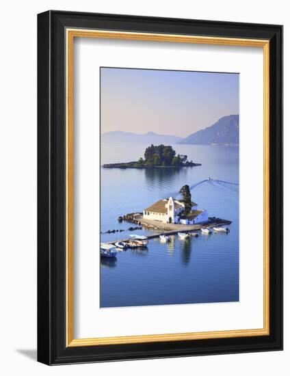 Elevated View to Vlacherna Monastery and the Church of Pantokrator on Mouse Island, Kanoni-Neil Farrin-Framed Photographic Print
