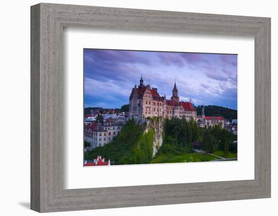 Elevated View Towards Sigmaringen Castle Illuminated at Dusk-Doug Pearson-Framed Photographic Print