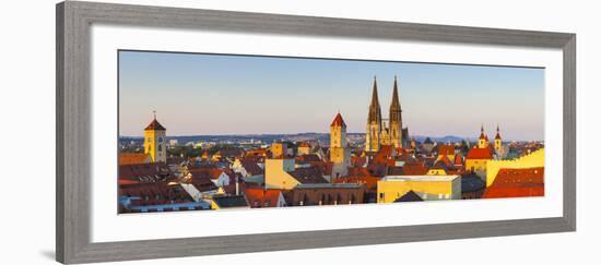Elevated View Towards St. Peter's Cathedral Illuminated at Sunset, Regensburg, Upper Palatinate-Doug Pearson-Framed Photographic Print