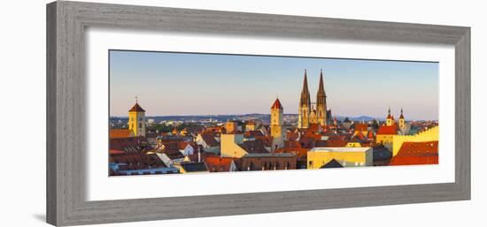 Elevated View Towards St. Peter's Cathedral Illuminated at Sunset, Regensburg, Upper Palatinate-Doug Pearson-Framed Photographic Print