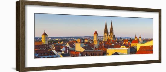 Elevated View Towards St. Peter's Cathedral Illuminated at Sunset, Regensburg, Upper Palatinate-Doug Pearson-Framed Photographic Print