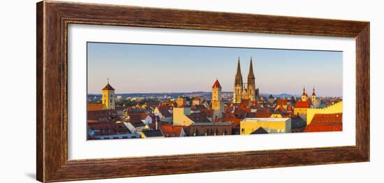 Elevated View Towards St. Peter's Cathedral Illuminated at Sunset, Regensburg, Upper Palatinate-Doug Pearson-Framed Photographic Print