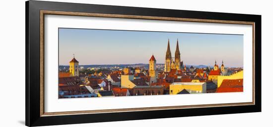 Elevated View Towards St. Peter's Cathedral Illuminated at Sunset, Regensburg, Upper Palatinate-Doug Pearson-Framed Photographic Print