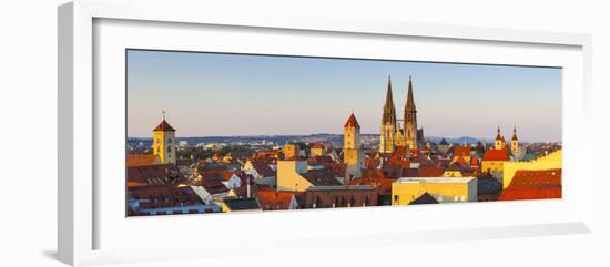 Elevated View Towards St. Peter's Cathedral Illuminated at Sunset, Regensburg, Upper Palatinate-Doug Pearson-Framed Photographic Print