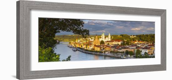 Elevated View Towards the Picturesque City of Passau Illuminated at Sunset, Passau, Lower Bavaria-Doug Pearson-Framed Photographic Print