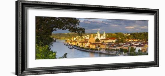 Elevated View Towards the Picturesque City of Passau Illuminated at Sunset, Passau, Lower Bavaria-Doug Pearson-Framed Photographic Print