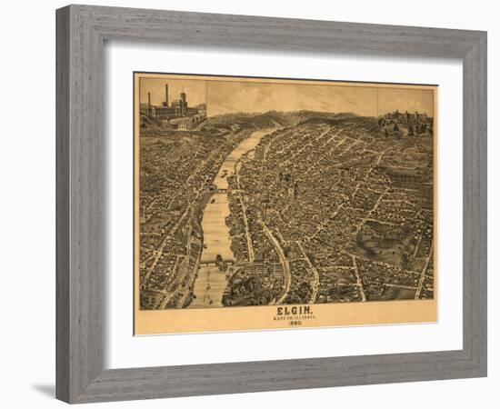 Elgin, Illinois - Panoramic Map-Lantern Press-Framed Art Print