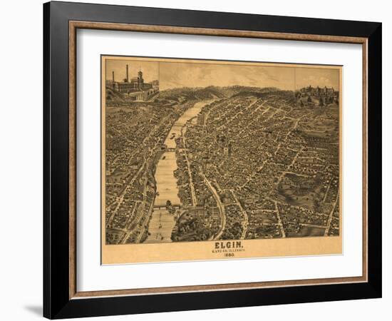 Elgin, Illinois - Panoramic Map-Lantern Press-Framed Art Print