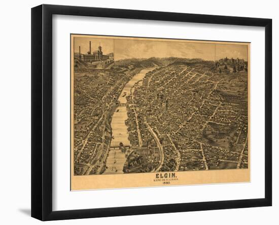 Elgin, Illinois - Panoramic Map-Lantern Press-Framed Art Print