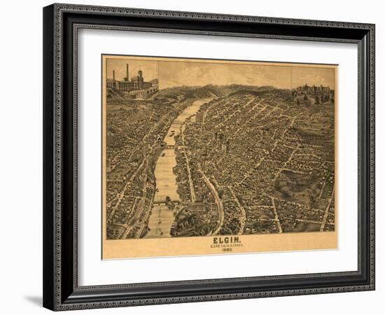 Elgin, Illinois - Panoramic Map-Lantern Press-Framed Art Print