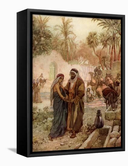 Eliezer and Rebekkah / Rebecca at the well - Bible-William Brassey Hole-Framed Premier Image Canvas